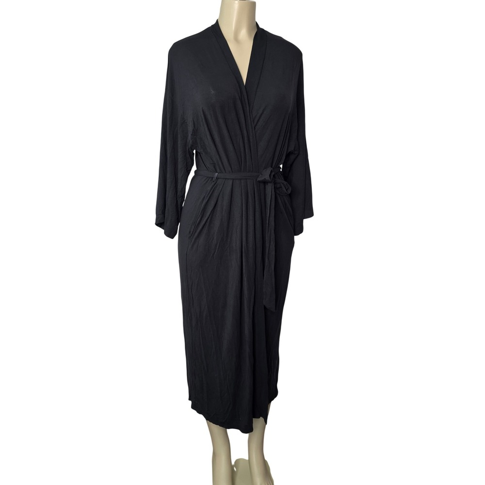 Victoria's Secret Robe Womens M/L Black Modal Long Wrap Tie Waist Pockets 417502